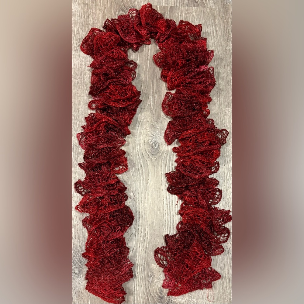Red Ruffled Lace Scarf Wrap | Feminine Fashion Accent Scarf - Picture 3 of 3